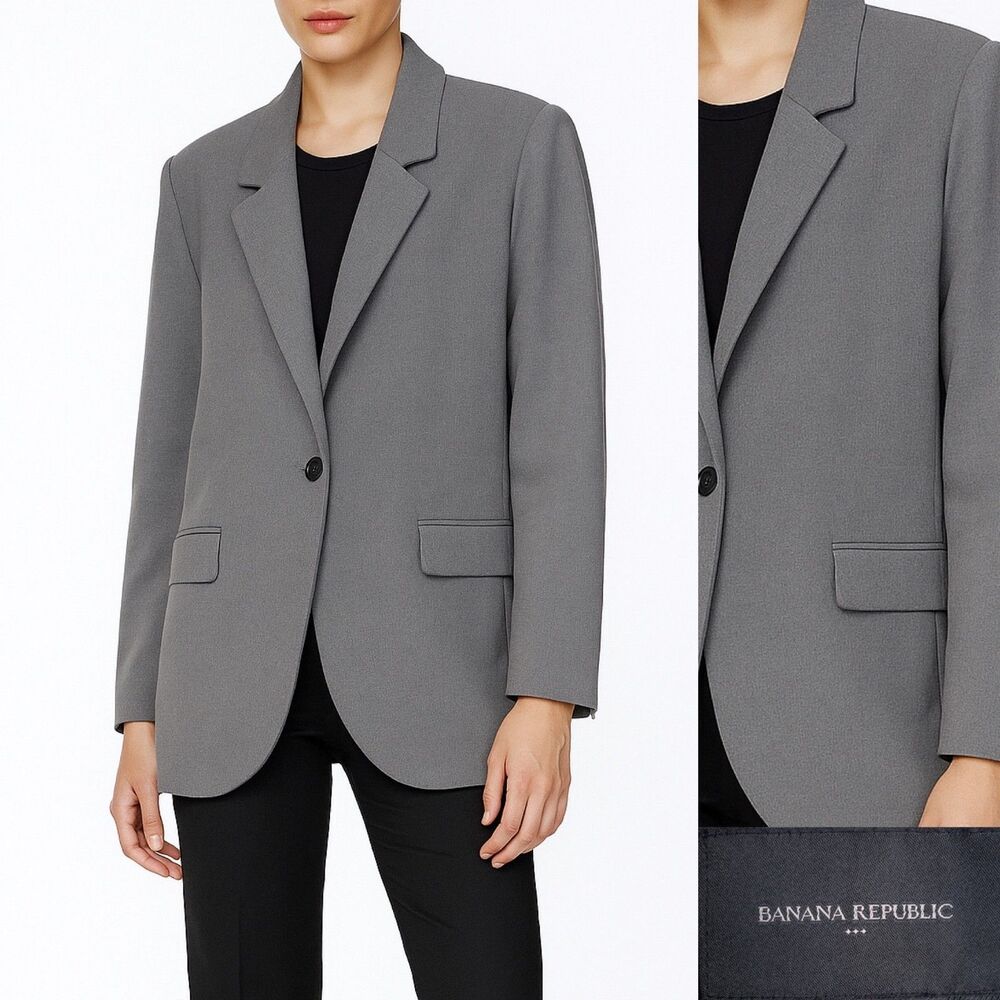 Banana Republic Blazer Size 16 Womens Coat Blazer Jacket Gray Poly Blend